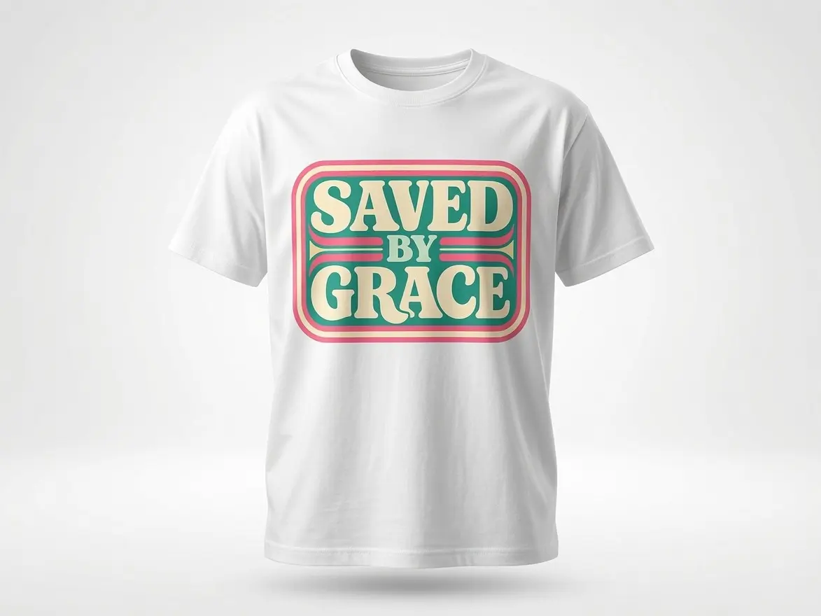 Saved By Grace T-shirt, Christian Retro Shirt Design, Faith Based Top Womenswear, Trendy Christian Tee Design