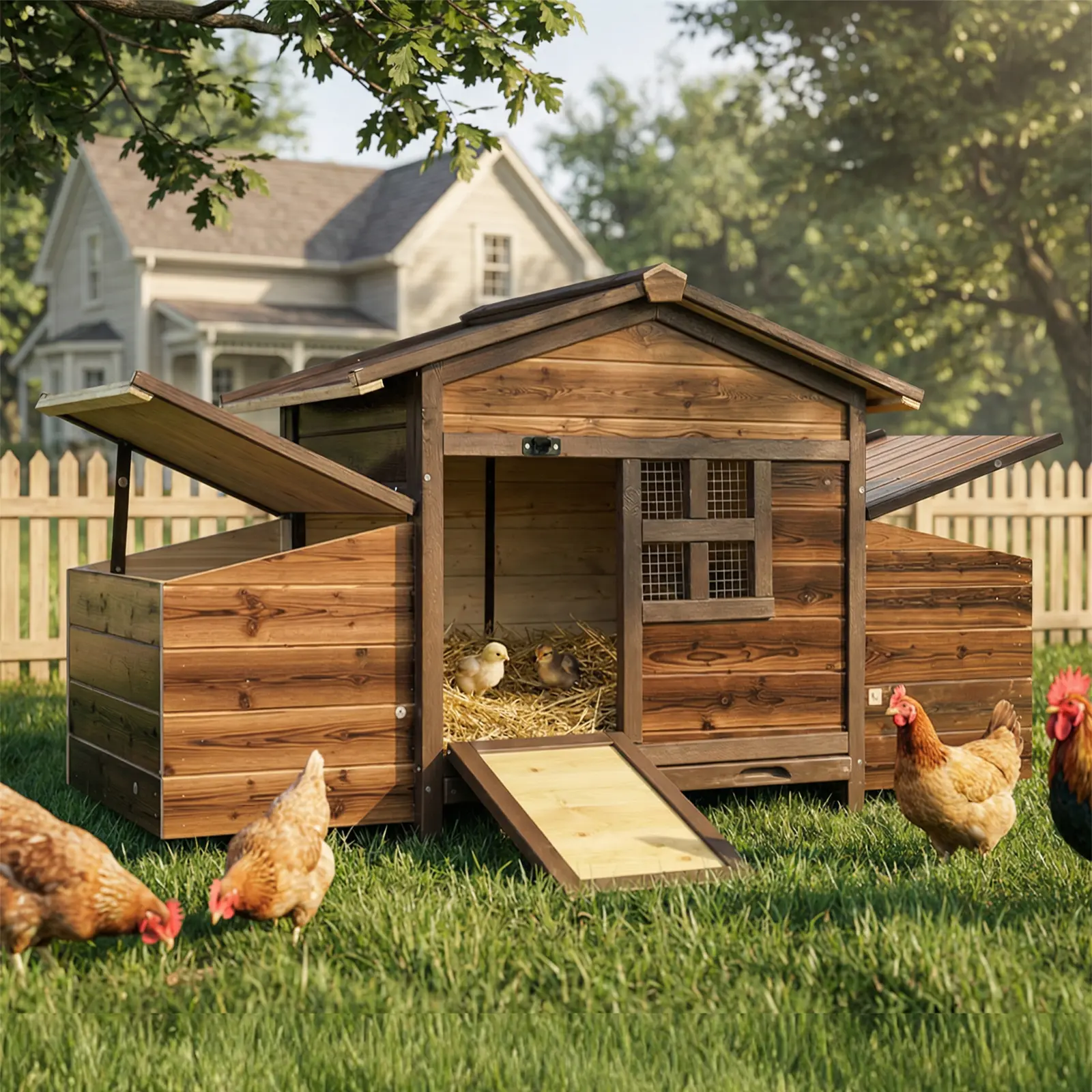 Gaptainer Chicken Coop with 2 Nesting Boxes,Large Outdoor Wooden Chicken Hen House Cages for 2-6 Chickens,Easy Clean Poultry Hutch for Backyard summerwins
