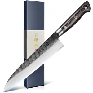 Kanngou 9.5 Inch Japanese Gyuto Chef Knife – Professional Kitchen Knife Ultra Sharp AUS-8 Steel Knife + Ergonomic Full-Tang Pakkawood Handle, Black Forged & Knives for Men, Cooking & Cutting, Carving Meat with Premium Gift Box | Perfect Gift for Husband