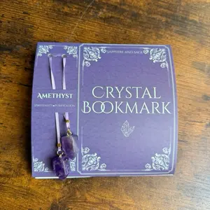 Crystal Bookmark with Genuine Gem Crystals - 16 in. Ribbon & Packaged Affirmations - Sapphire & Sage