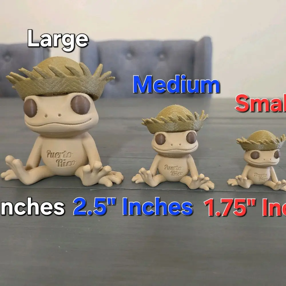 Puerto Rico Sitting Coquí with Pava Hat | 3D Printed PLA Figurine | Boricua Frog Desk Decor | 1.75” 2.5” 4” Sizes