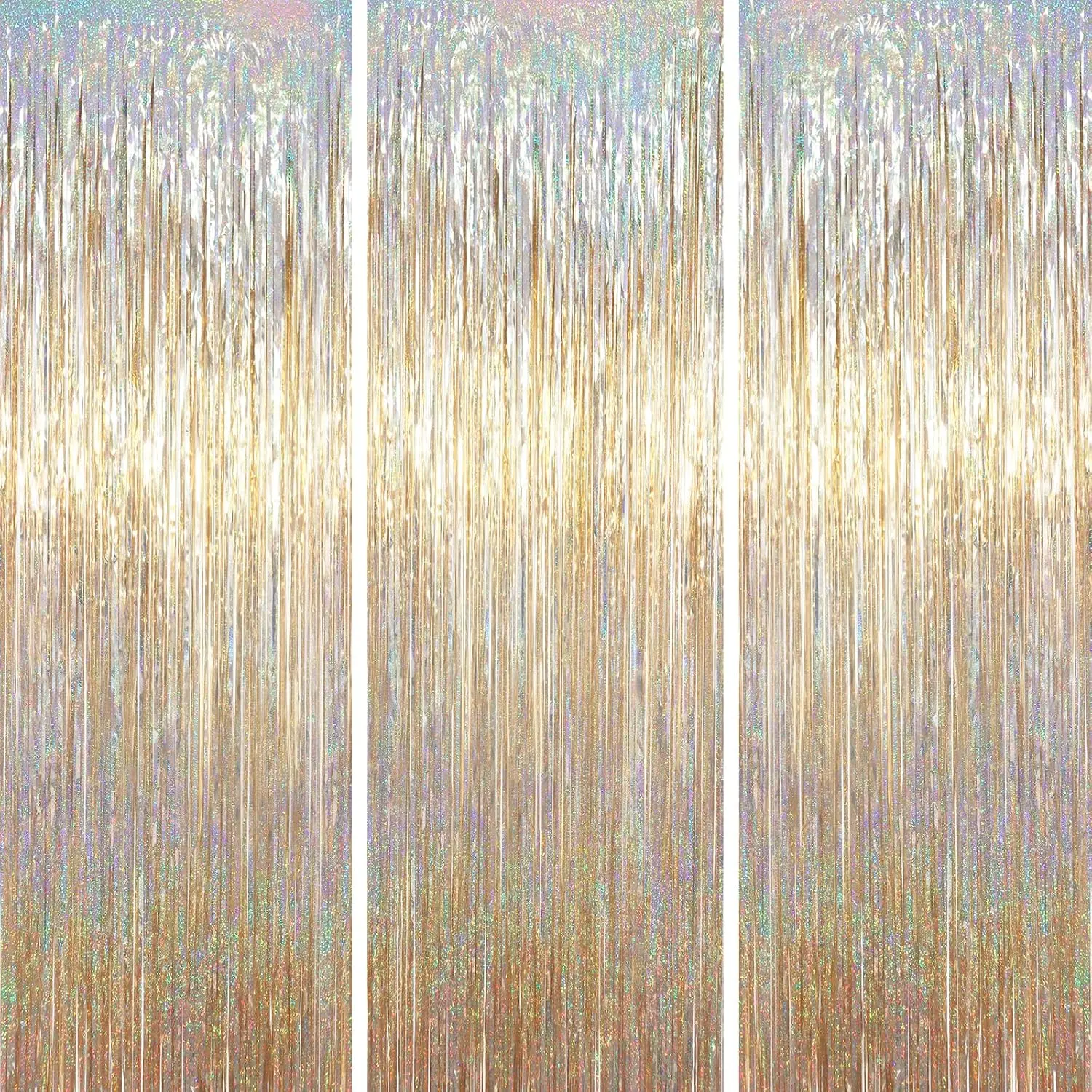 3 Pack 3.3 x 6.6 ft Champagne Foil Fringe Backdrop, Tinsel Streamers Party Decorations, Fringe Backdrop for Birthday, Photo Booth Props for Bachelorette, New Years Eve Party Supplies