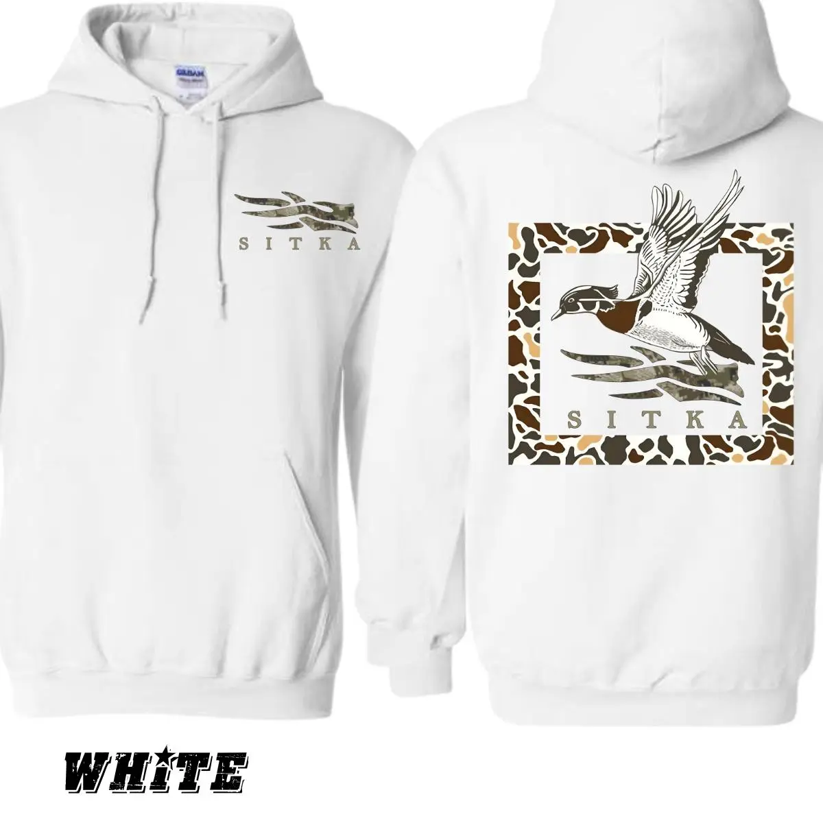 SITKA Outdoor Hoodie - Unique Duck Design With Camo Pattern, Premium Comfort And Style, Ideal For Nature Lovers, Hunting Trips, And Casual Wear Cotton Menswear Unisex Classic Crewneck