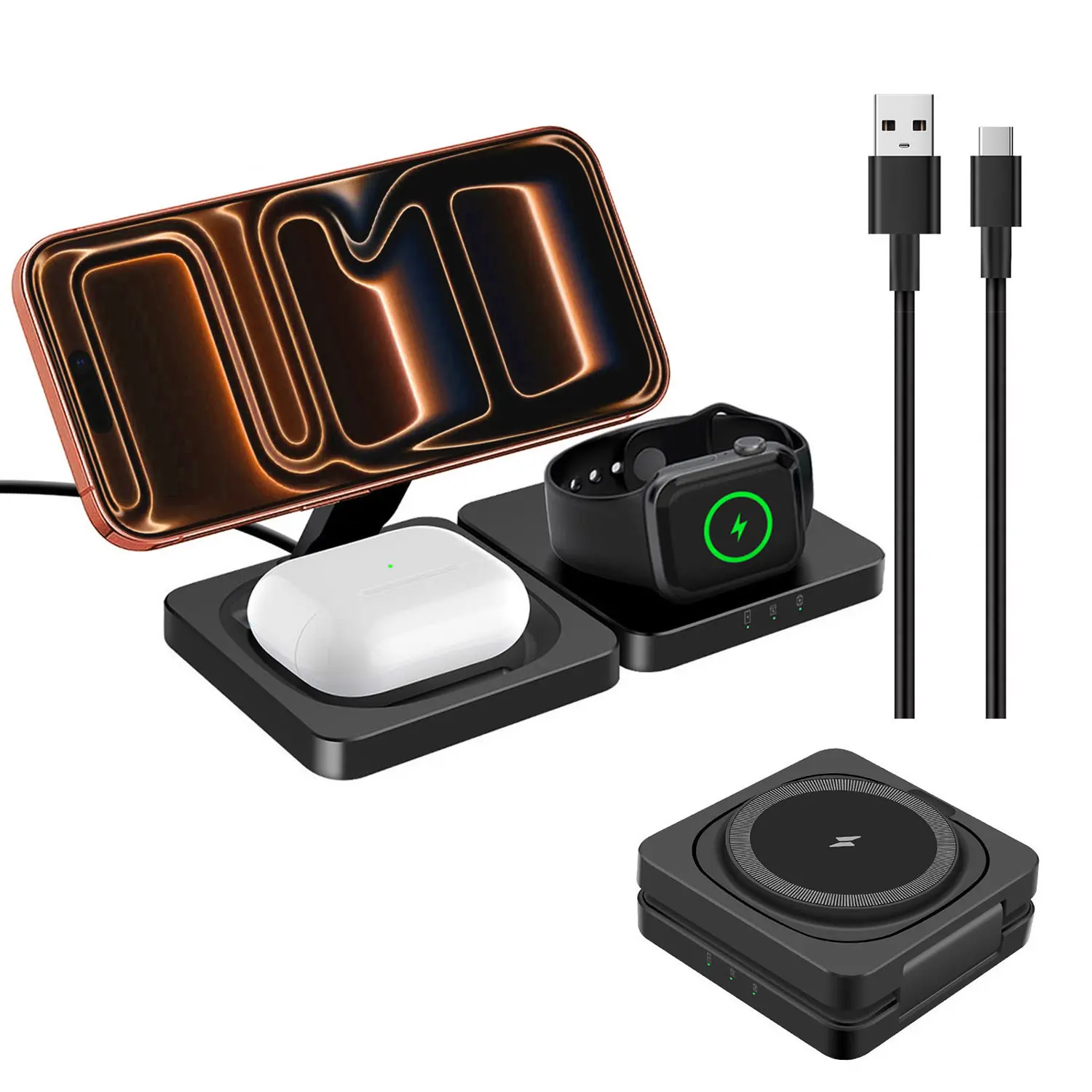 Magnetic Wireless Charger for iPhone, 3 in 1 Travel Charging Station for Apple Devices for iPhone 18 17 16 15 14 13 12 Pro Max Plus - Foldable Charging Pad for Apple Watch & Airpods