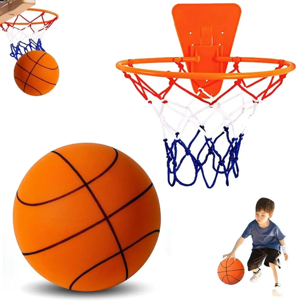 Quiet Indoor Basketball Set, Noise-Free Rebound Ball & Hoop, Low Noise Indoor Training Ball for Quiet Home Play, Includes No-Drill Wall Mount Hoop for Kids & Adults, Silent Indoor Basketball, Indoor Practice Ball