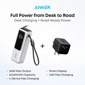 Anker Smart Display Charger, USBC Charger with Smart Recognition, Built-In Care Mode, Compact with 180° Foldable Plug + Anker Portable Laptop Power Bank with Built-In Cables, 25,000mAh High-Capacity Battery, Fast Charging for 4 Devices