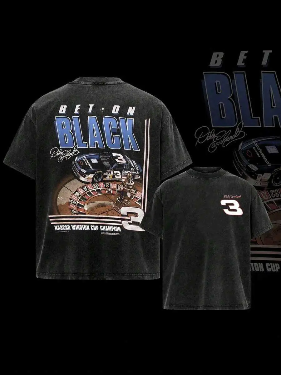 Dale Earnhardt 3 NASCAR Vintage Washed Cotton T Shirt Mens Retro Racing Graphic Tee Casual Streetwear Classic Crew Neck Short Sleeve Fan Apparel Ford F-150 T-Shirt sohochic