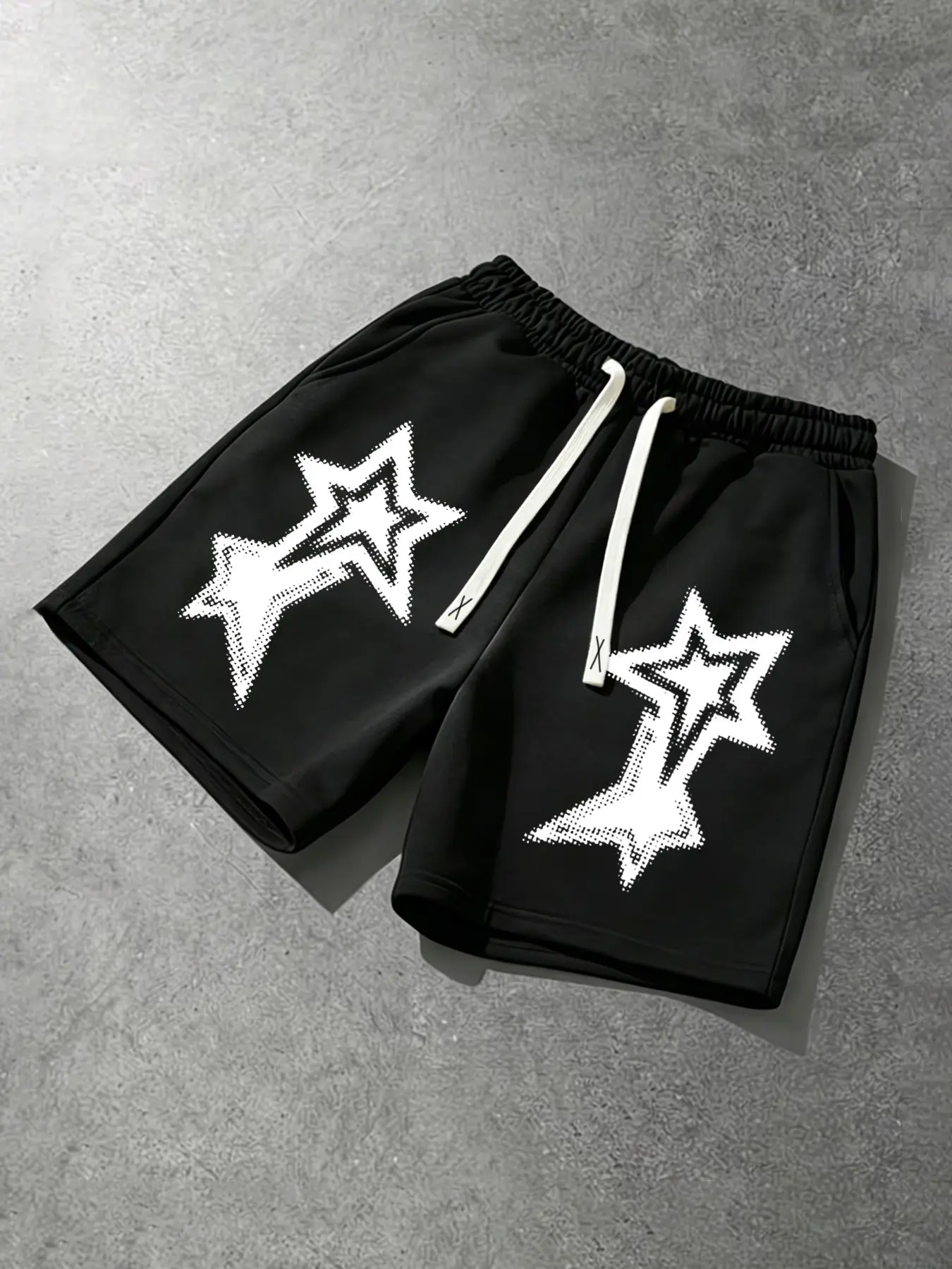 Men's Street Style Star Print Sweatpants, Loose Fit Straight Leg, Casual Skateboarding Shorts, Sportswear for Daily Wear, Loose Sporty Shorts, Casual Sweatshorts