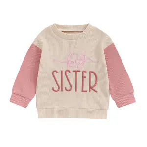 Big Brother Big Sister Pullover Sweatshirt Waffle Knit Letter Embroidery Contrasting Long Sleeve Tops Toddler Sibling Matching Outfits 12 18M 2T 3T 4T