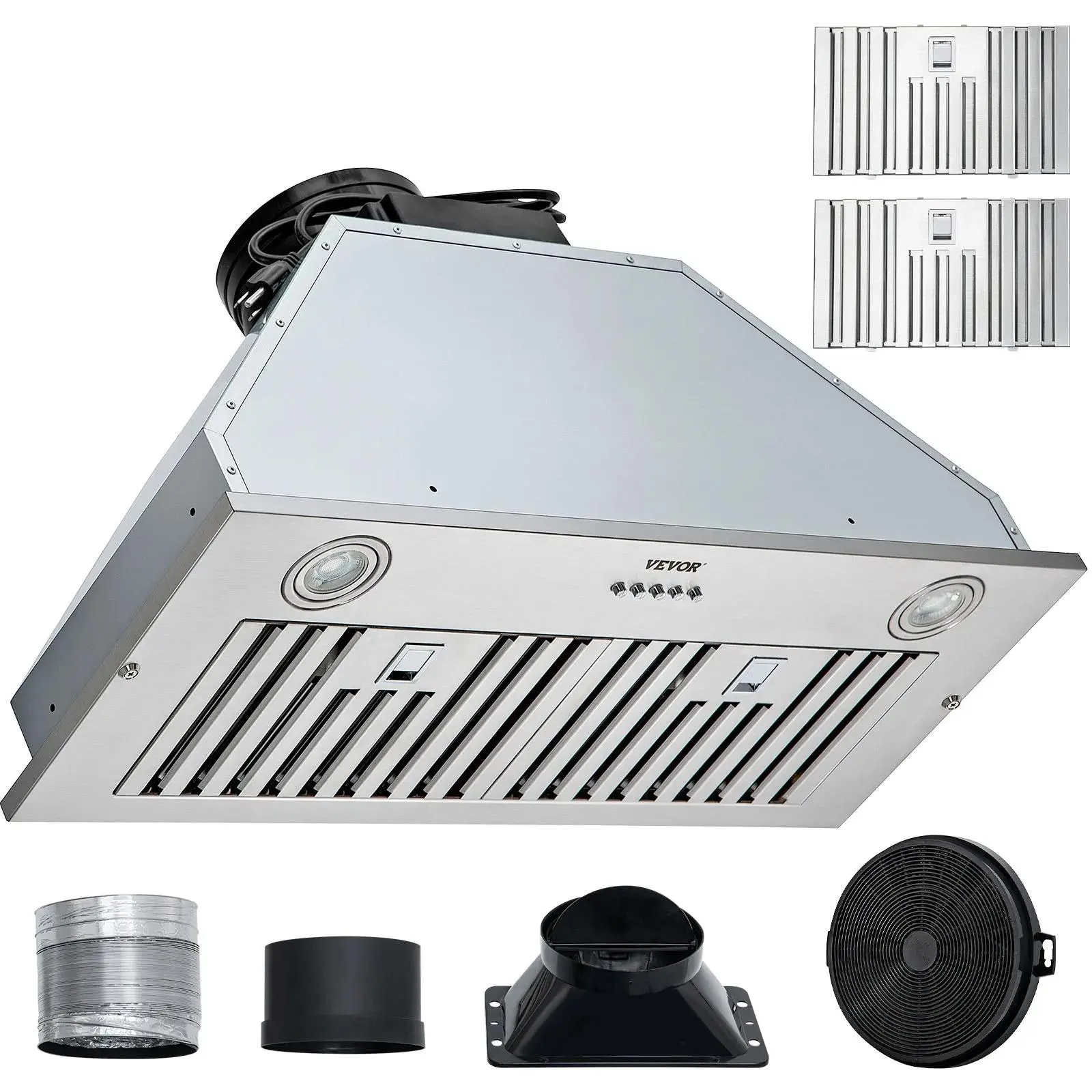 【Summerfinds】VEVOR Insert Range Hood,  , 800CFM 3-Speed, 30 Inch Stainless Steel Built-in Kitchen Vent with Push Button Control LED Lights Baffle Filters, Ducted/Ductless Convertible, ETL Listed