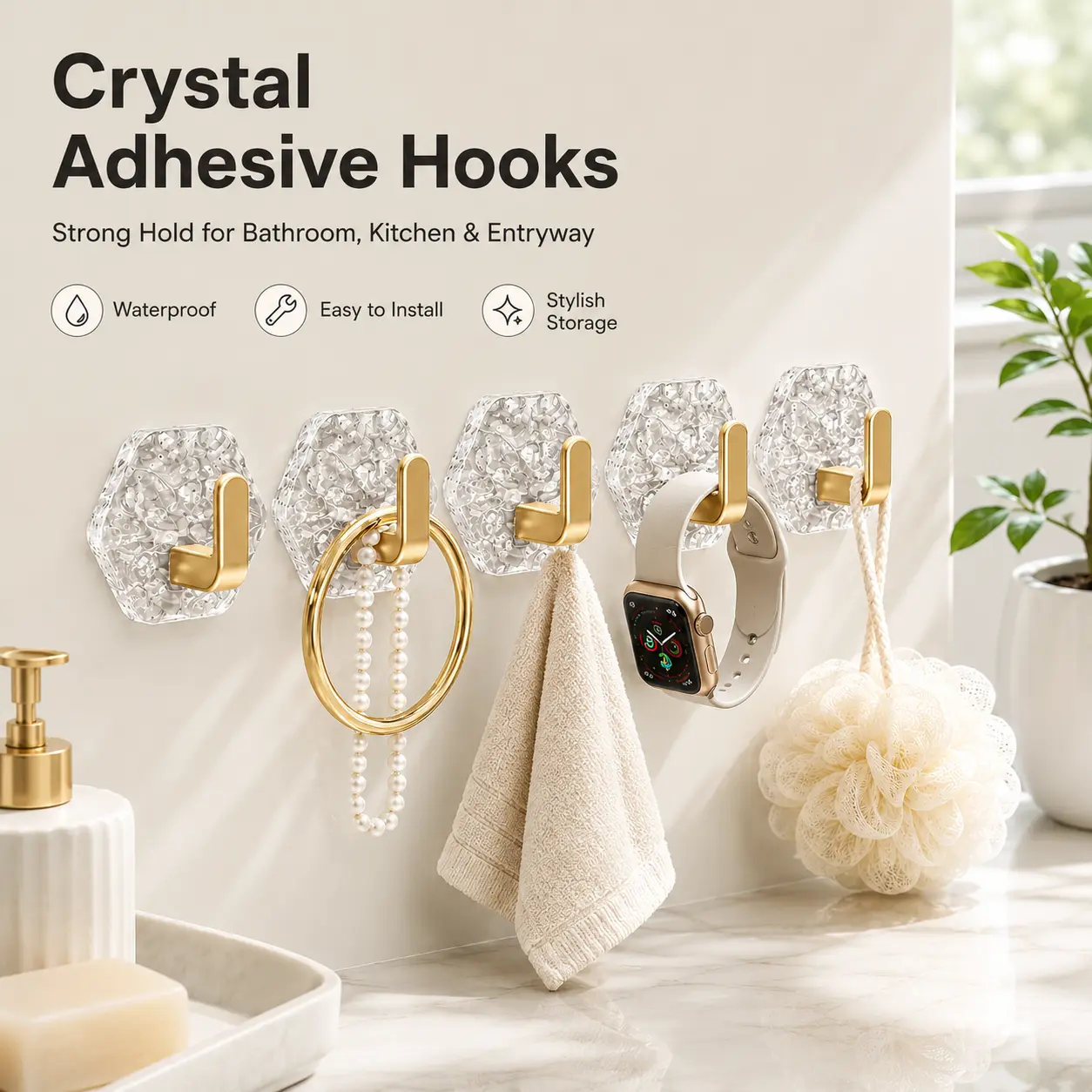 10/20 Pack Bulk Heavy-Duty Stainless Steel Self-Adhesive Hexagon Wave Wall Hooks, Waterproof Rustproof No-Drill Sticky Hooks for Bath Kitchen, Keys Towels Coats & Home Organization