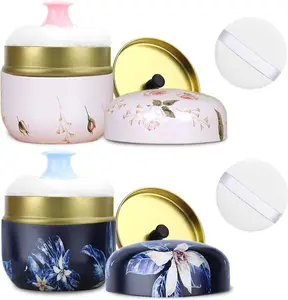 Body Powder Puff and Container, 3.15" Portable Empty Body Powder Container for Baby Women's Loose Dusting Powder, Powder Case Box with Lids for Bath, Travel and Home Use (Old time&Dark Night)