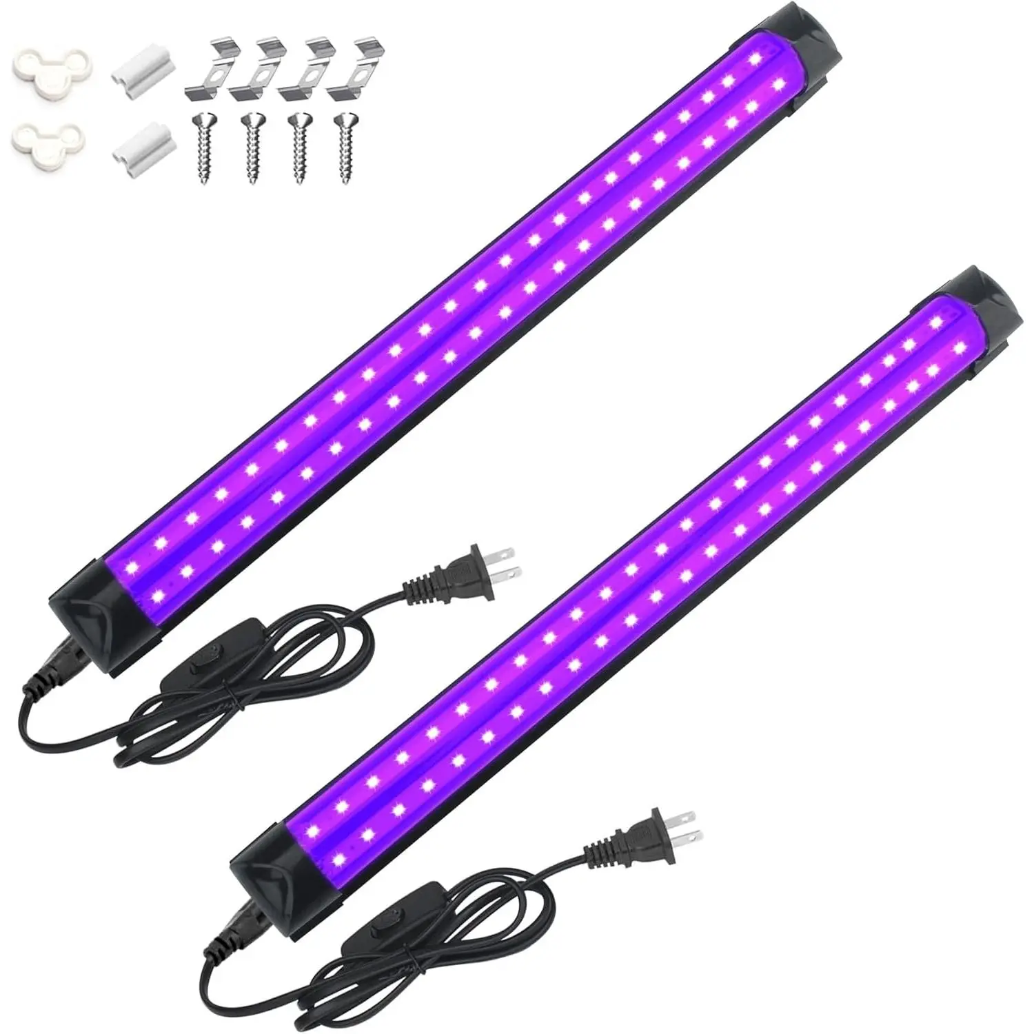 2 Pack 10W 48 LED Black Light Bars 1Ft 395-400nm UV Blacklight Tube with 5.9Ft Cord+Plug+ Linkable Black Light Fixtures for Bedroom Fluorescent Poster   Halloween Glow Party