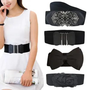 4 Pieces Women Vintage Wide Waist Belt Black Belt for Dress Elastic Stretch Retro Waistband for Jeans Pants