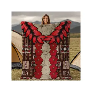 Vintage Samoan Tapa Throw Blanket - Soft Flannel All-Season Multi-Use For Sofa, Bed, Camping & Travel - Machine Washable Geometric Pattern Home Decor Gift, Throw Blanket For Couch, Bed Accessory, Polynesian Style, Durable Comfort-30*40in