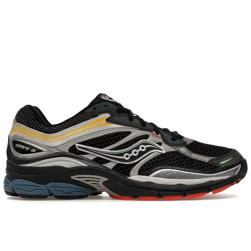 Saucony ProGrid Omni 9 Black Silver Multi Shoes | Men's Retro Running Sneakers | Performance-Inspired Lifestyle Footwear with Mesh Upper, Premium Overlays, ProGrid Cushioning Technology, Classic 2000s Runner Style, and Everyday Comfort