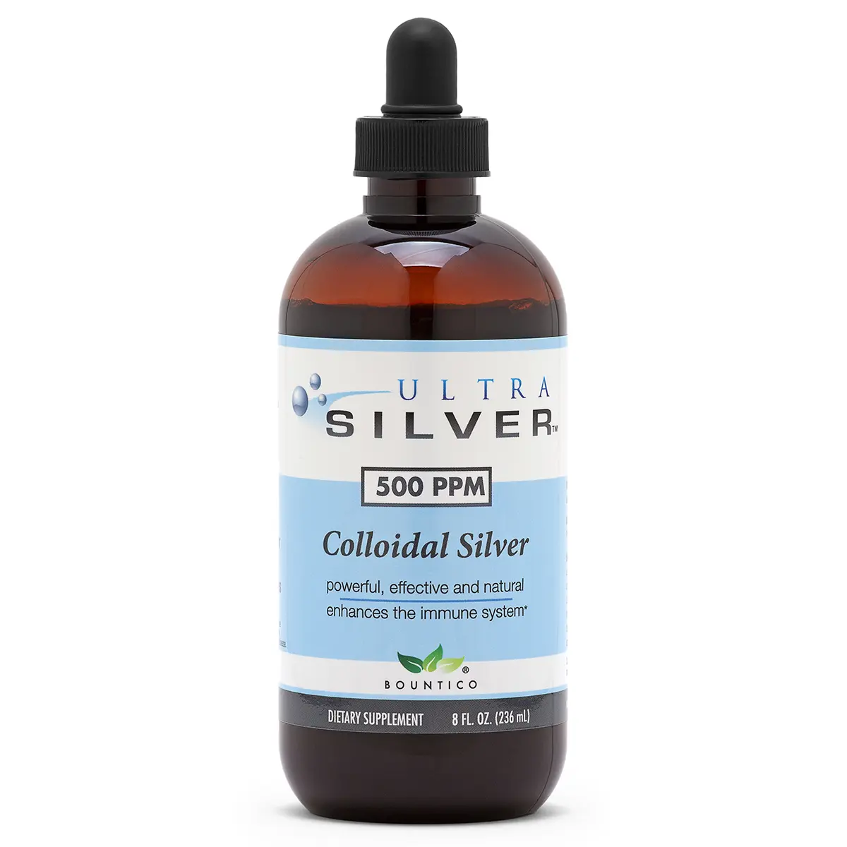 Ultra Silver Colloidal Silver | 500 PPM, 8 Oz (236mL) | Mineral Supplement | True Colloidal Silver - with Dropper
