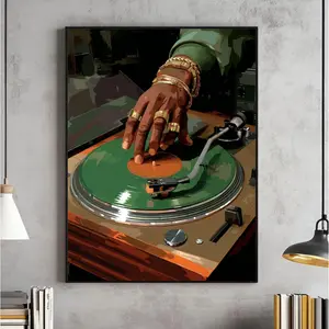 Artistic Vinyl Record Music Wall Art Print - Glossy Black Man DJ Photo, 8x12 in (20cm x 30cm) Frame-Free Collectible, Room Decoration Gift