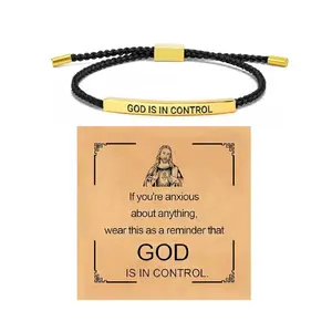 Inspire Bracelet "GOD IS IN CONTROL"/"DIOS TIENE EL CONTROL" - Premium Artistic Engraving, Stainless Steel & 18k Gold Plated, Adjustable Up to 10in, Meaningful & Visually Appealing Jewelry, English and Spanish, Christmas Gift