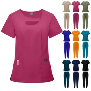 Scrubs Set Multiple pockets V-Neck Top and Drawstring Scrub Pant - Medical Uniform Women Scrub Set Clearance