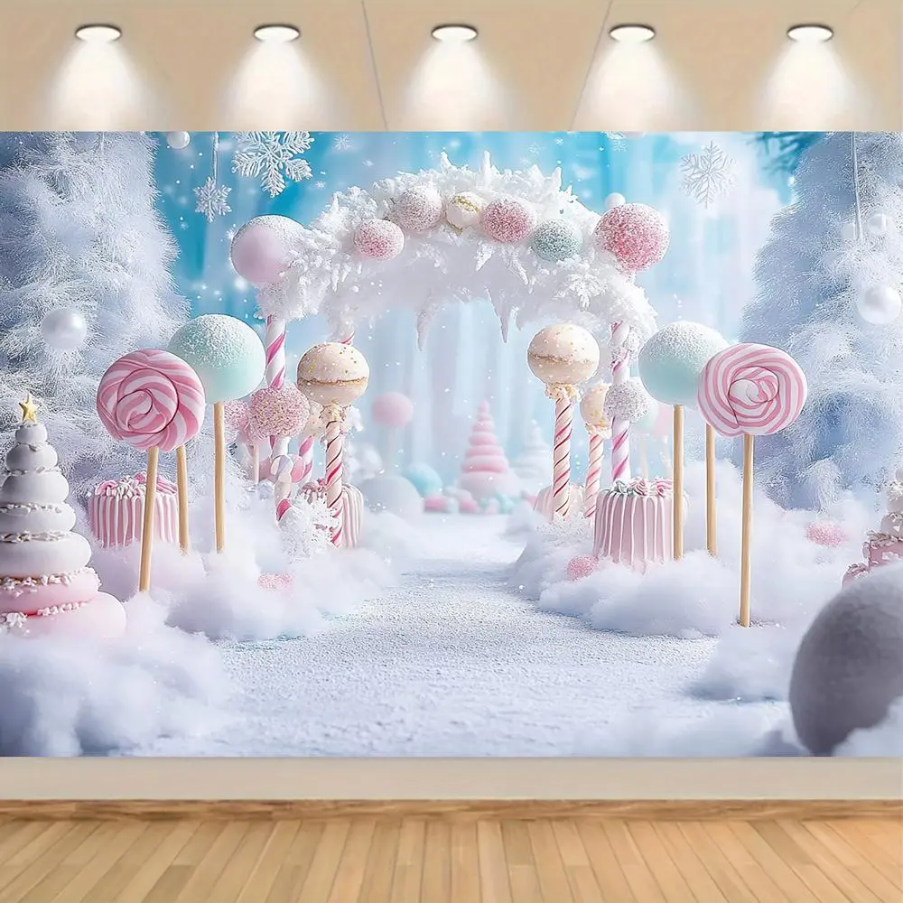 2D Flat Polyester Lollipop Candyland Backdrop Banner, 1pc Non-Electric Party Decoration Supplies, Ideal for Birthday & Entryway Decor,summerwins