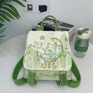Cute Cat Moon Print Canvas Backpack for Girls is lightweight and has a large capacity bag 130