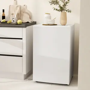4.5 Cu.Ft Camping Mini Fridge - Single Door Refrigerator with Freezer, Wheels, Adjustable Thermostat, Reversible Door, White for Outdoor Camp Kitchen Use
