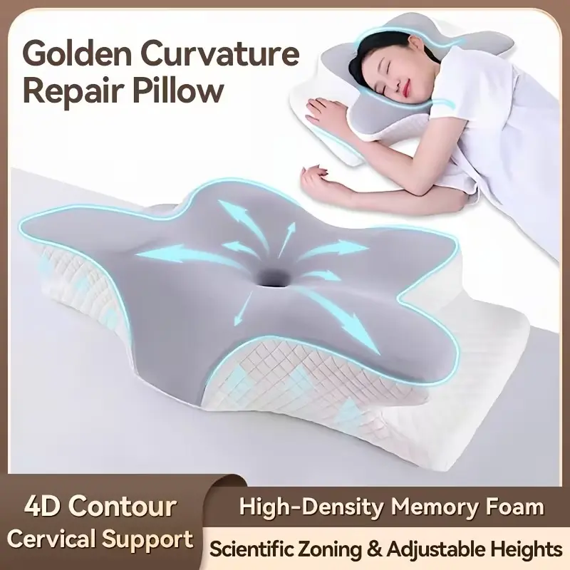 Butterfly-Shaped Memory Foam Cervical Care Pillow - Ergonomic Slow Rebound Bedding Pillow for Back/Side Sleepers with Removable Machine-Washable Pillowcase