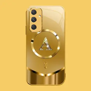 Suitable for [Galaxy A54] high-end MagSafe phone case🥰，Luxury Gold 26 Initial phone Case Bling Monogram 952