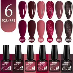 MTSSII 6pcs New Gel Nail Polish Set, Gel Based Raspberry Red Popular Color Gel Polish Soak Off UV/LED Semi-Permanent Nail Gel Polish Manicure Varnish DIY Starter Set, Nail Care, Nail Products