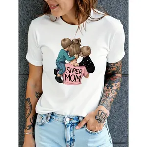 Women S Super Mom Graphic Tee Short Sleeve Round Neck Casual Top Featuring Super Mom and Mom Text