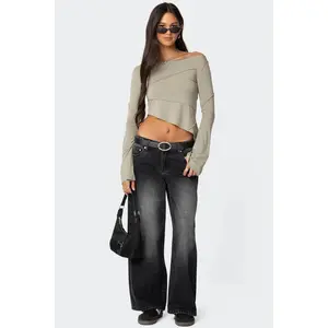 Petite Magda Acid Wash Low Rise Baggy Jeans
