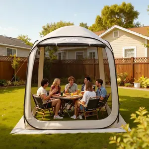 VEVOR 12x 11 ft Pop up Screen House Tent, 10 - 12 Person Screen Gazebo w/Carry Bag, Netting Sides Ground Stakes, Quick Setup, Screened in Canopy for Garden, Patio Backyard, Outdoor, Beige