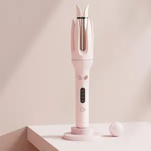 Automatic Curling Iron Four Temperature Levels 28mm Barrel Anti-Tangle Cordless Straightener Ionic Dual Voltage for Hair Styling Pink