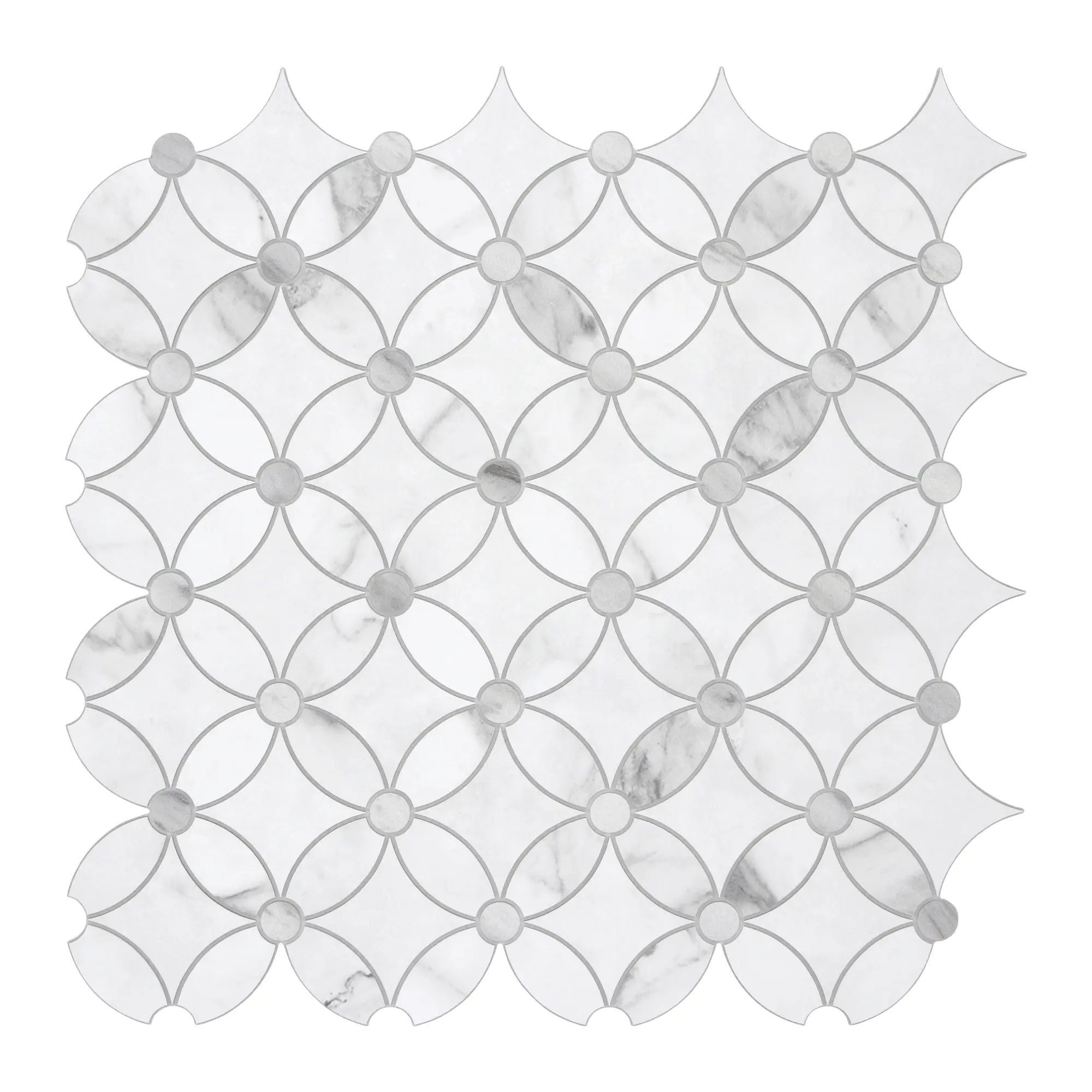 INNO STICKERS 10-Piece 3mm 11.2x11.2" Modern Style Stone Composite Backsplash Tile, Waterjet Peel-and-Stick Self-Adhesive White Marble Wall Panels for DIY Users' Kitchen, Bathroom, Fireplace, Laundry, 8.84 sq. ft. Coverage, Easy Clean and Maintenance, 10