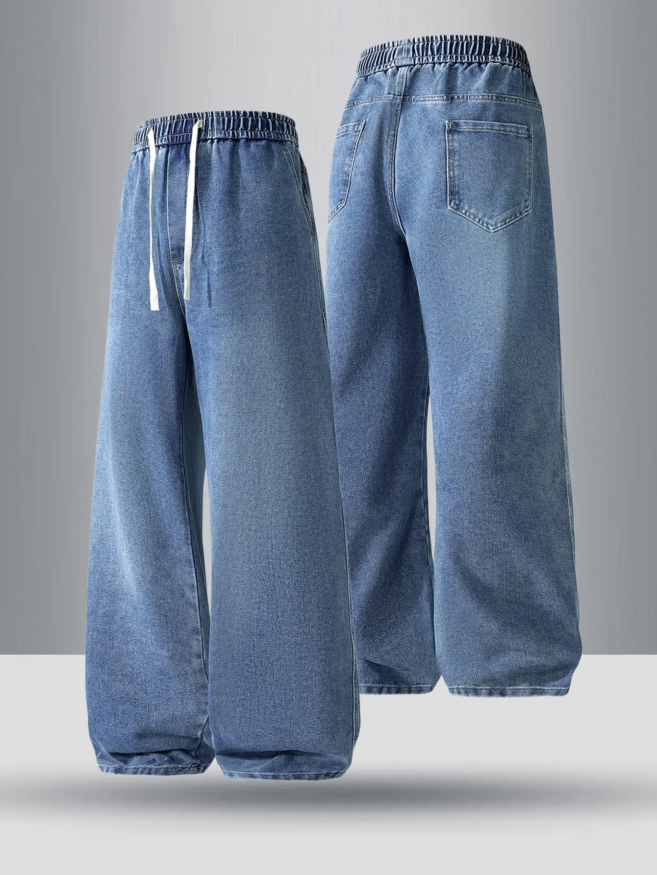 Men’s jeans with adjustable drawstrings and elastic waistbands. Fashionable men’s jeans, casual and versatile, elastic straight-leg work pants that can be worn throughout the year.