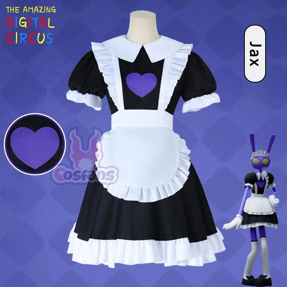 Anime Jax in Maid Dress Cosplay Costumes Jax Maid Uniform The Amazing Digital Circus Role Play Halloween Party Outfit for Girls