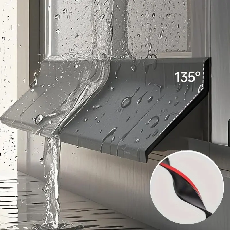 No-Drill Sliding Window Waterproof Barrier, Durable TPE Waterproof Sealing Strip with Self-Adhesive Backing, Anti-Leak Water Stop Seal, Window Leak Guard Strip for Sliding Windows, Balconies & Shower Doors, Universal Waterproof & Debris Protection