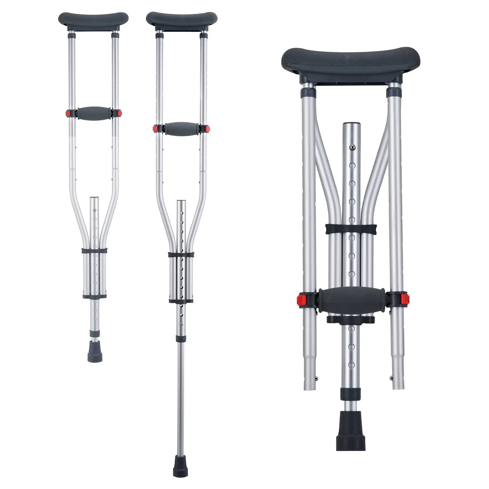 【Summerfinds】VEVOR Underarm Crutches, 13-Level Height Adjustable Underarm Walking Crutches, Lightweight Aluminum Crutches for Adults Teenager - with Soft Underarm Pad for Leg Injury Surgery Disabled, 1 Pair 300LBS