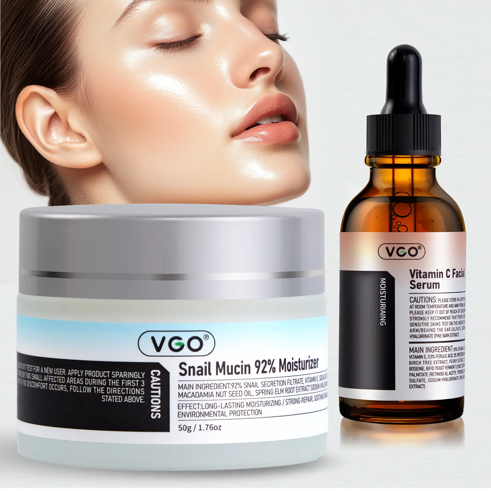 VGO Snail Mucin 92% Cream & Vitamin C Serum Female Skincare Kit, Daily Moisturizer with Rejuvenating, Conditioning Benefits for Sensitive & All Skin Types, Promotes Radiant Skin, Repairing, Facial, Hydrating, Cherry, Acne Prone, Moisturizing, Soft Skin
