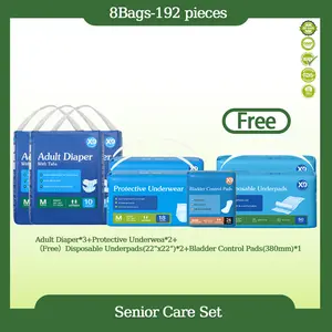 X9 Senior Care Set,Including adult diapers, nappies and absorbent pads, a total of 8 items are included.8HR Odor Control Super Absorbent Adult Diaper，Leakproof and Snug Fit and safe, Large quantities offer discounts. Perfect for bulk purchases