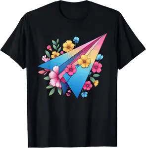 100%cotton Cute Paper Airplane With Flowers Paper Plane Lover T-Shirt