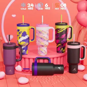 【POWCAN-Clearance Sale 】40ozWith Handle 2-In-1 Straw And Straw Lid Leak-Proof Dishwasher-Safe, Insulated Stainless Steel Travel Coffee Mug Long-Lasting Heat Retention, Suitable For Car Cup Holders, Office,Valentine's Day gift