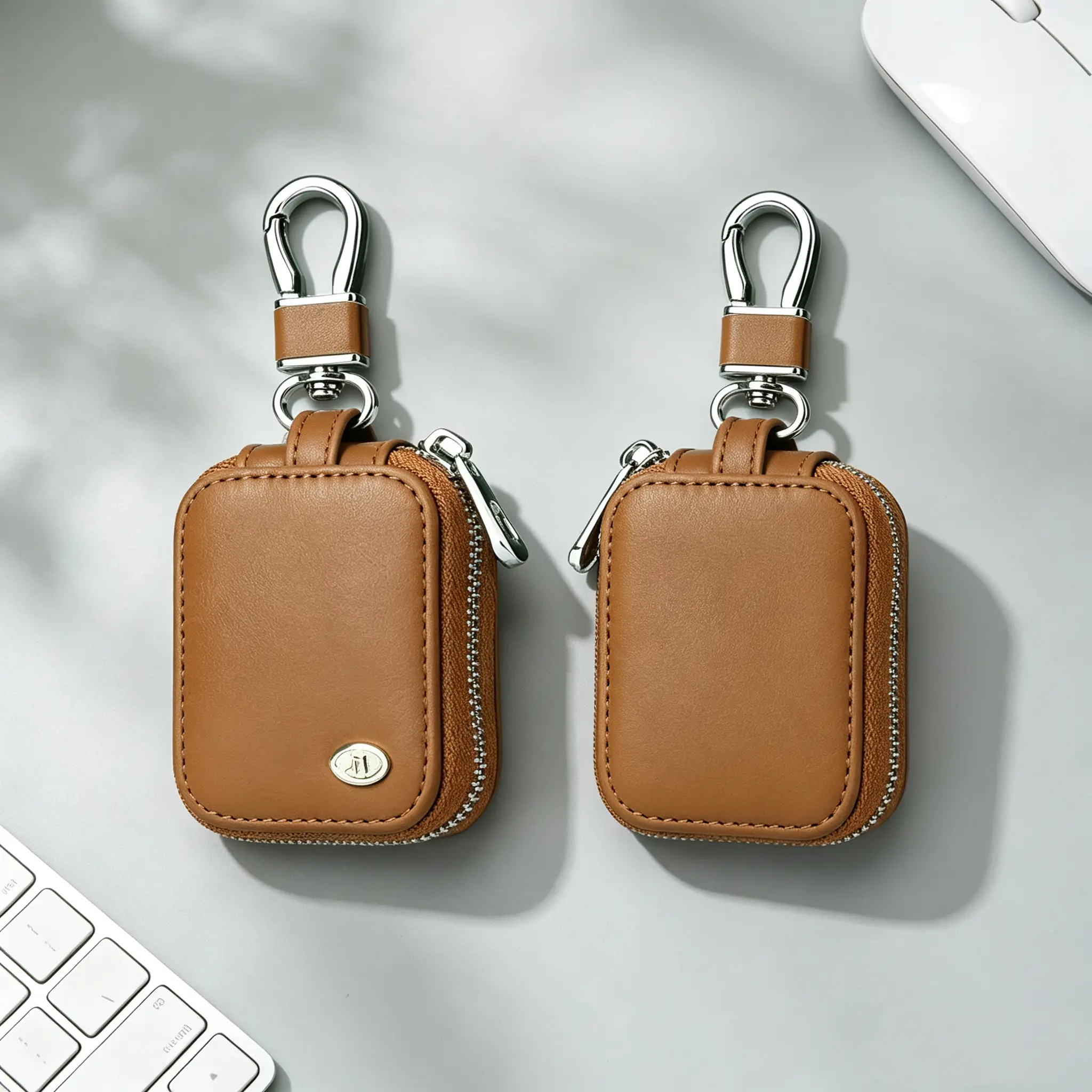 Vintage PU Leather Audio Shell Earbud Carrying Case with Keychain - Zipper Storage Pouch for AirPods 1/2/3/4/Pro 2, Wireless/Wired Headphones, USB Cable (Brown, 1 Pack, Electronic Space-Saving Design), Protection