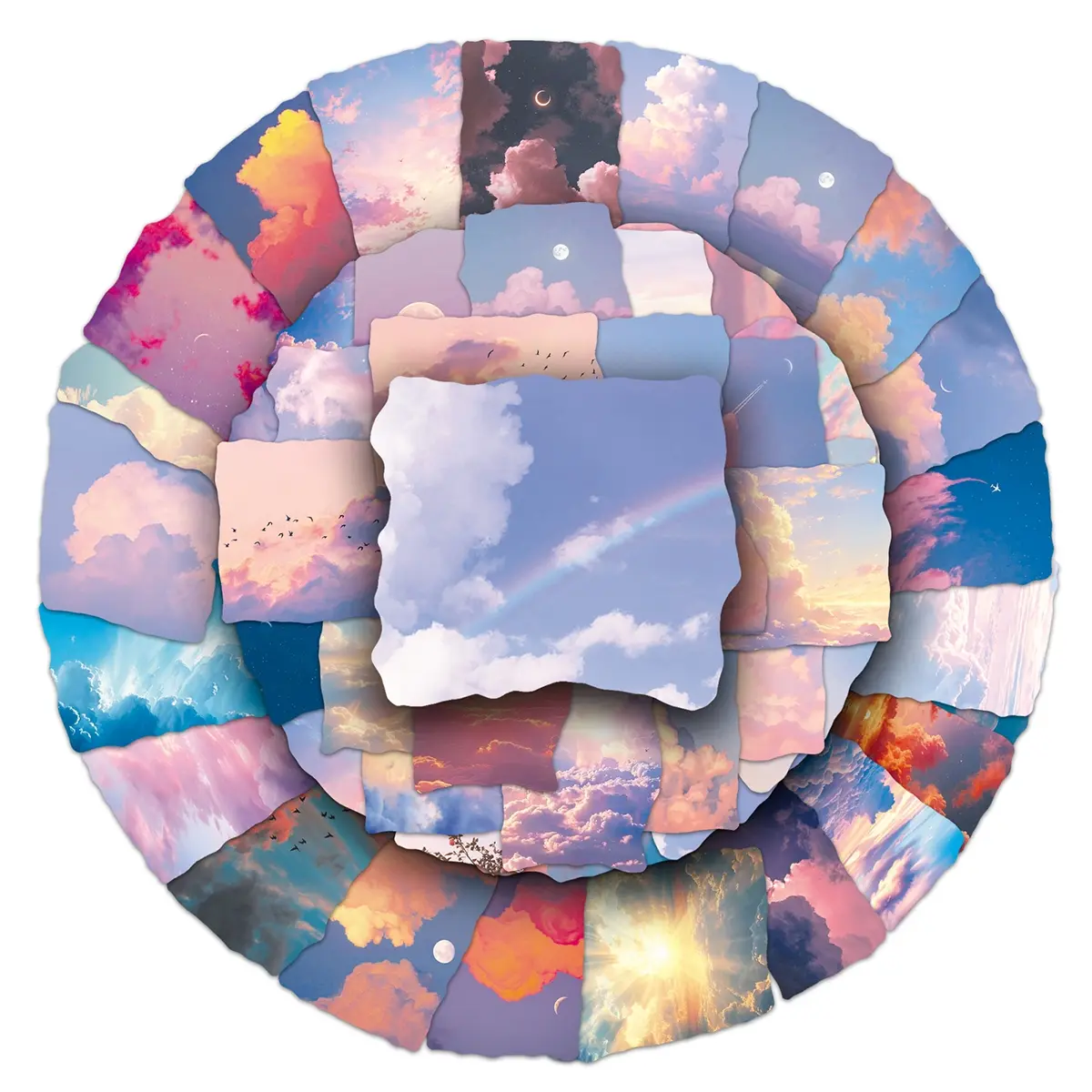 102pcs two sets of repeated cloud diffuse cartoon beautiful pink sky landscape creative stickers scooter album water cup stickers