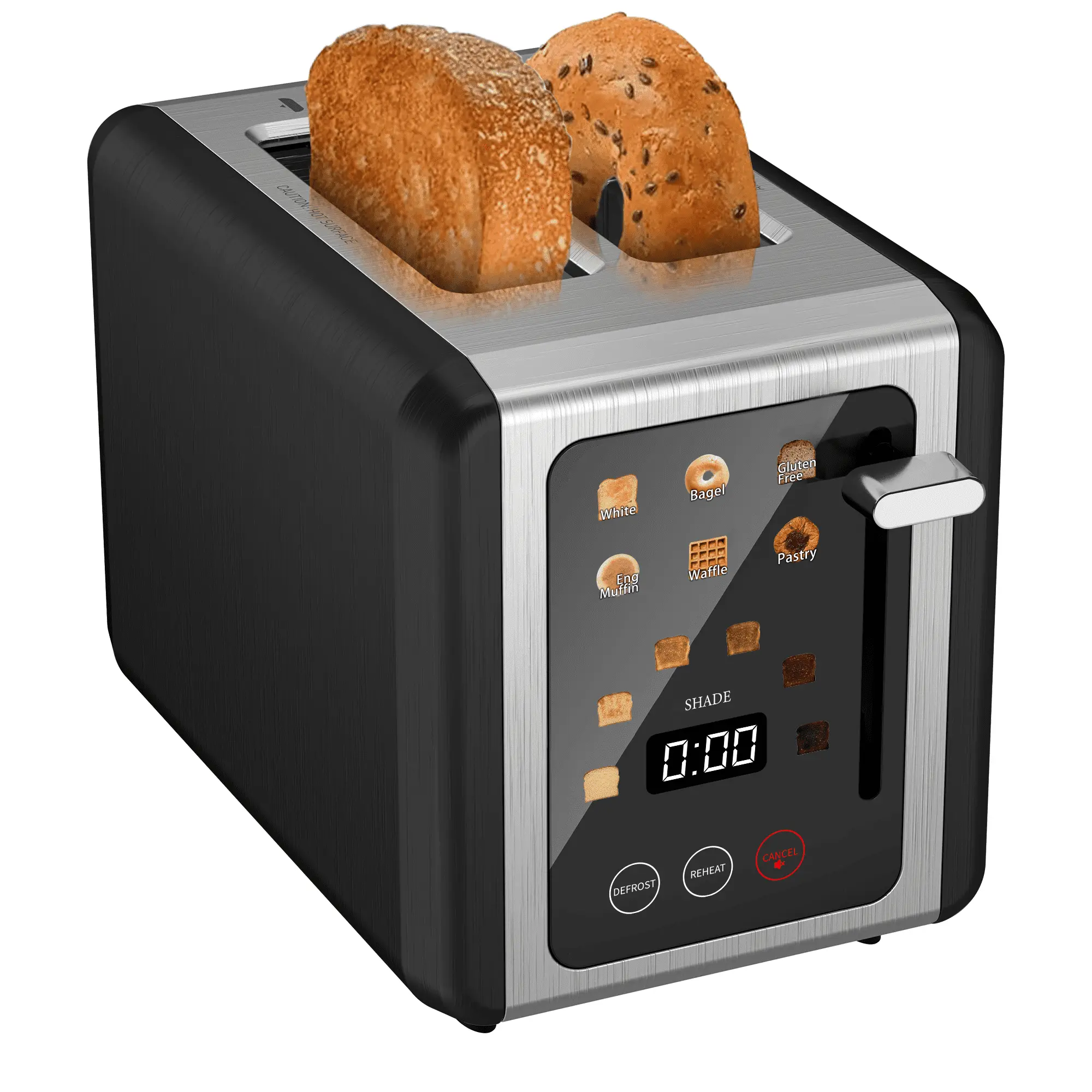 WHALLULTRA 2-Slice Touchscreen Toaster, Stainless Steel Kitchen Appliance with 1.5" Wide Slots, Bagel & Defrost Functions, 850W Bread Toaster