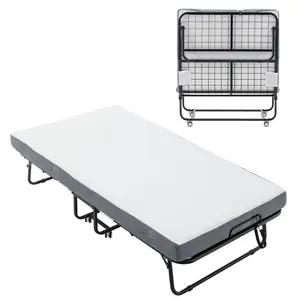 (High end and high-quality)Folding Bed with Mattress and Storage Cover for Adults,Cot Size Guest Bed on Wheels,Protable Folding Bed with Memory Foam Mattress and Metal Frame, 75 x 38