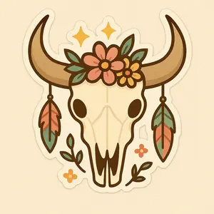 Floral Longhorn Skull Vinyl Decal – Boho Western Sticker