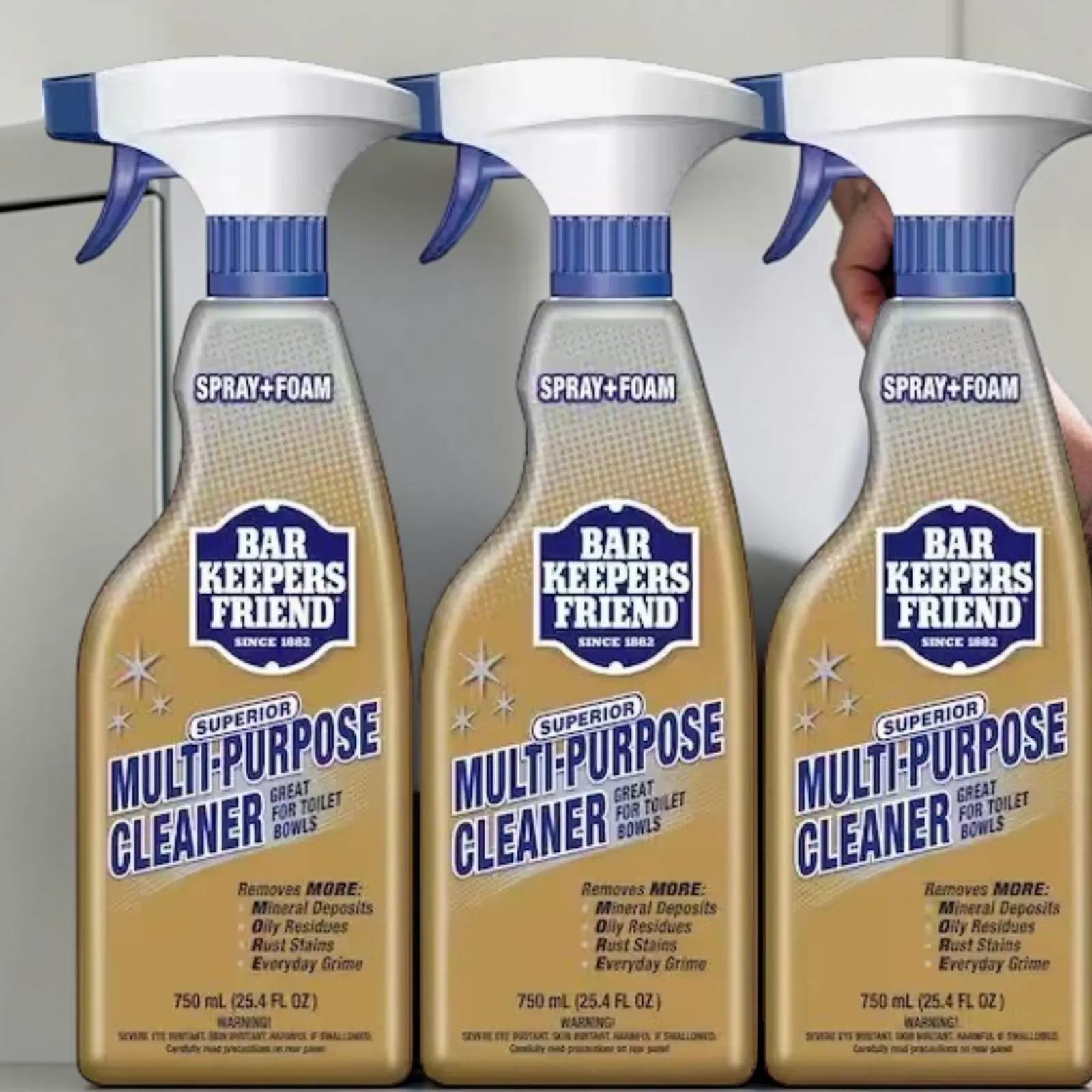 3 Pack Bar Keepers Friend Superior Multi-Purpose Cleaner Spray & Foam 750ml for Toilet Bowls Mineral Deposits Dry Residue Rust Stains