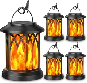 KOOPER 4 Pack Solar Lantern Outdoor Lights, Upgraded Flickering Flame Solar Lanterns Lights Outdoor Waterproof, Hanging Lantern Decorative, Solar Powered Lanterns for Yard Patio Path Tree Garden Decor